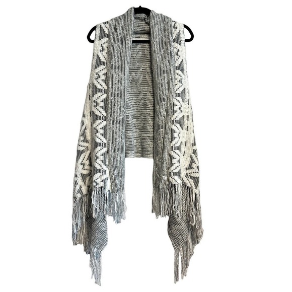 Boho Chunky Knit Draped Fringe Trim Sweater Vest Size M - Picture 1 of 11